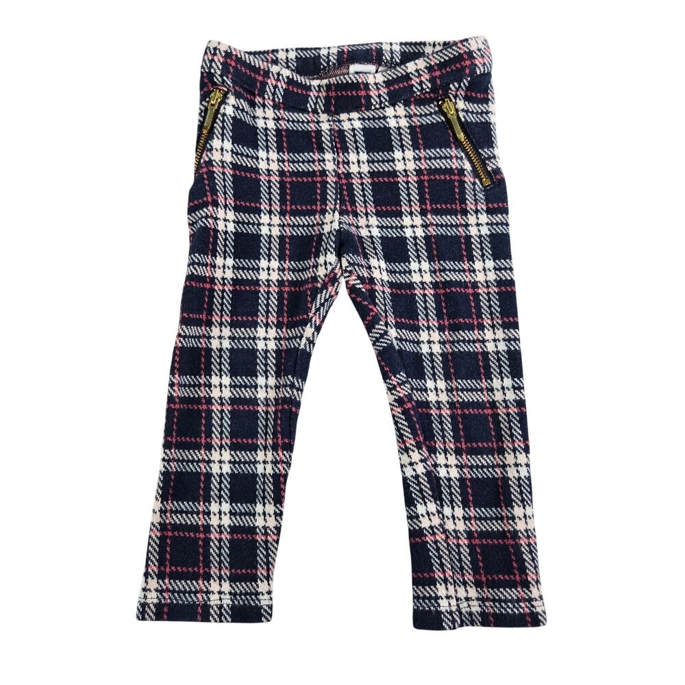 Janie And Jack Toddler Girls 18-24 Month Tartan Plaid Leggings Navy Pink White